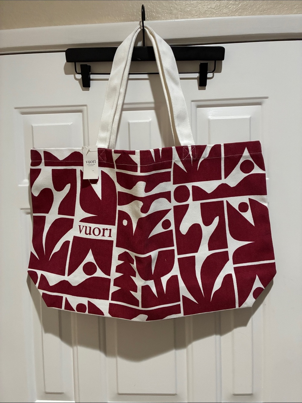 Vuori Cream & Burgundy Canvas limited edition Tote Bag